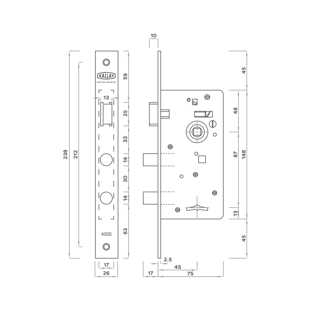 Cerradura Puerta Exterior Doble Perno Kallay 4000